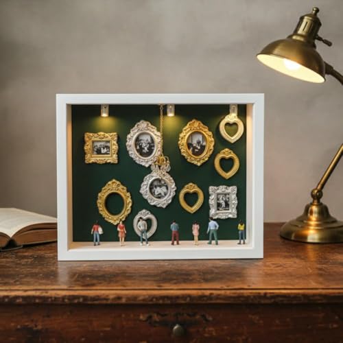 DIY Silhouette Shadow Box Frame Kit, Mini Museum Silhouette Box with Gold Miniature Museum & Figurines, Unique Memories in Style for Anniversary, Wedding, Birthday, Valentine's Day & Home Decor - color: Black, size: Green board
