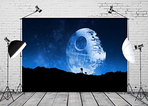 BELECO 9x6ft Fabric Blue Death Star Backdrop for Photography Galactic Superweapon Galaxy Universe Outer Space Baby Shower Birthday Party Decor Banner Photo Studio Props - size: 9x6FT