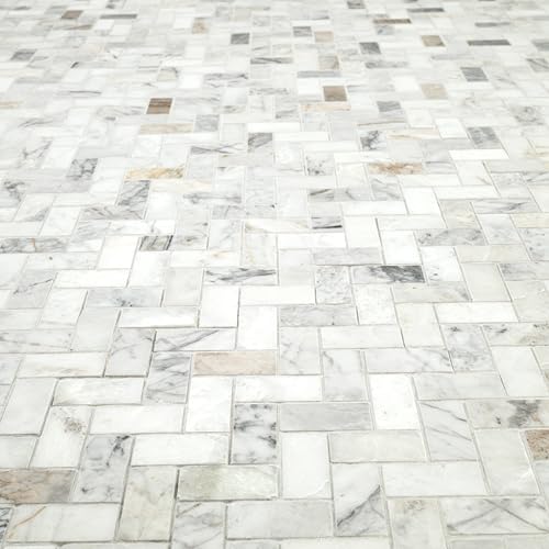 MSI Arabescato Venato White 1 in. x 2 in. Herringbone Honed Marble Mesh Mounted Mosaic Tile for Bathroom, Kitchen Backsplash, Accent Wall Tile, and Shower Wall Tile - color: Arabescato White, size: CASE