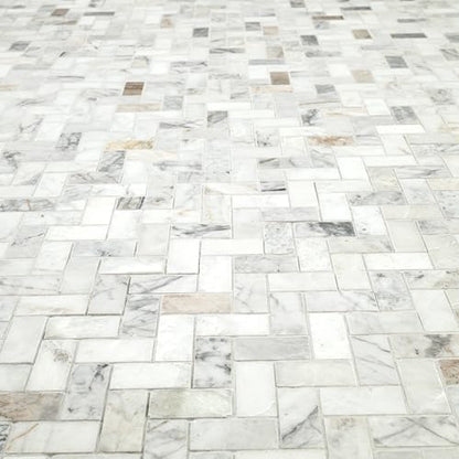 MSI Arabescato Venato White 1 in. x 2 in. Herringbone Honed Marble Mesh Mounted Mosaic Tile for Bathroom, Kitchen Backsplash, Accent Wall Tile, and Shower Wall Tile - color: Arabescato White, size: CASE