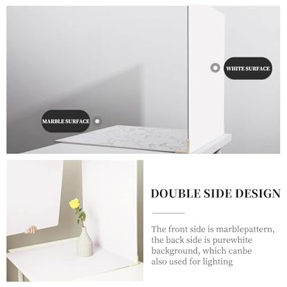 BEIYANG Food Photography Backdrops 24x24 Inch Marble Photo Backdrop Boards 3PCS White Photography Backdrop Boards with 3 Bracket Kits Soild Board Waterproof Backdrop for Food Photography - color: 3PCS