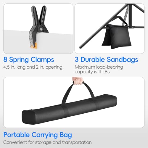 Photo Video Studio Large 20x7ft Adjustable Backdrop Stand, Photography Background Support System Kit with 310° Angle Rotatable Connector, 8 Clamps, 3 Sandbags and Carrying Bag - size: 7x20ft