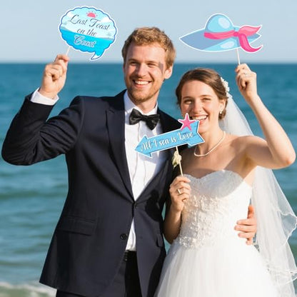 22 Pcs Coastal Bachelorette Party Photo Booth Props Set, Last Toast on The Coast Theme Decorations, Blue Nautical Beach Bridal Shower Wedding Engagement Party Supplies