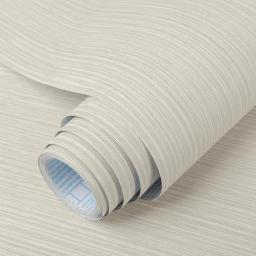TANONE Beige Grasscloth Peel and Stick Textured Wallpaper 17.7'' x 118'', Self-Adhesive Linen Vinyl Wallpaper, Waterproof and Removable Neutral Contact Paper for Furniture and Wall Covering - color: Beige Grey Sliver, size: 15.8" x 118"