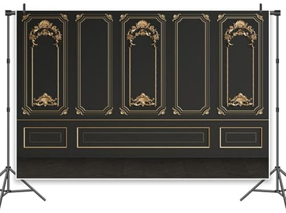 Great 20s Backdrop 7x5ft Vinyl Roaring 1920s Party Photography Background Luxury Black Gold Masquerade Wall Art Decor Dance Prom Photo Props - size: 7x5ft