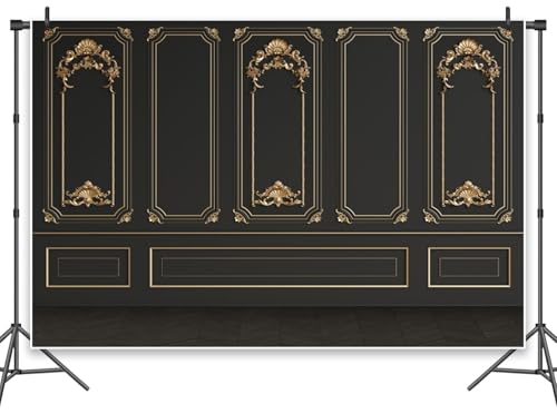 Great 20s Backdrop 13x6ft Vinyl Roaring 1920s Party Photography Background Luxury Black Gold Masquerade Wall Art Decor Dance Prom Photo Props - size: 13x6ft
