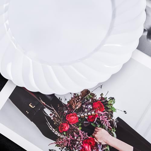 U-QE 60 Count White Plastic Plates - 10.25inch Plastic Disposable Plates for Party - White Dinner Plates Disposable Heavy Duty for Weddings, Parties, Birthdays, Celebrations, Travel and Events - color: 10Inch-60pcs-White