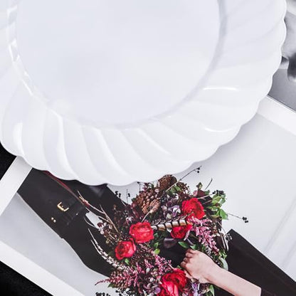 U-QE 60 Count White Plastic Plates - 10.25inch Plastic Disposable Plates for Party - White Dinner Plates Disposable Heavy Duty for Weddings, Parties, Birthdays, Celebrations, Travel and Events - color: 10Inch-60pcs-White