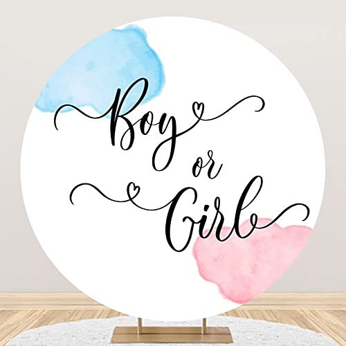 Laeacco 6.5x6.5ft Boy or Girl Gender Reveal Round Backdrop Pink Blue Watercolor Pattern Newborn Baby Shower Arch Photography Background He or She Neutral Reveal Party Cake Table Decor Photo Booth Prop - size: 6.5x6.5ft-Diameter