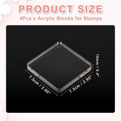 PATIKIL Acrylic Stamp Block, 4 Pack Clear Stamping Block Decorative Mounting Blocks Set Rectangle for Wedding Flat Lay Photography Props Scrapbooking DIY Crafts Cards, 3" x 3"