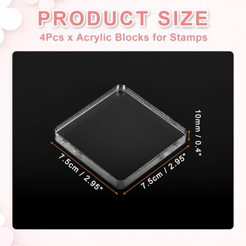 PATIKIL Acrylic Stamp Block, 4 Pack Clear Stamping Block Decorative Mounting Blocks Set Rectangle for Wedding Flat Lay Photography Props Scrapbooking DIY Crafts Cards, 3" x 3"