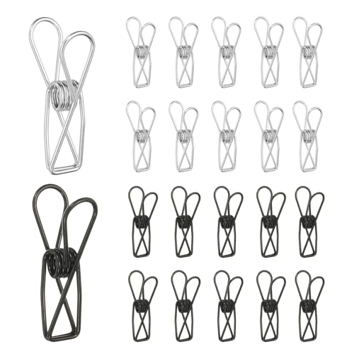 PATIKIL 50Pcs Paper Office Binder Clips, 1.26" Small Metal Wire Hollow Out Paper Clamps Long Tail Binder Clips for Photo Clothes Hanging Office Home Kitchen Food Package, Black/Silver - color: Black/Silver