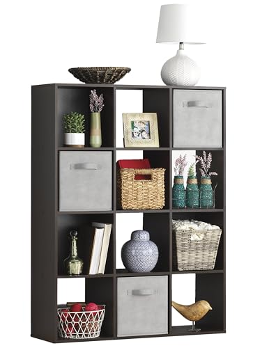 Whitmor 12 Cube Storage Organizer, 4 Tier Stackable Mdf Wood Bookcase, Open Storage Display Bookshelf, Storage Cabinet for Living Room, Bedroom, Home, Office, 35.1"L x 11.7"W x 47.5"H, Espresso - color: Espresso, size: 12 Cube Stackable