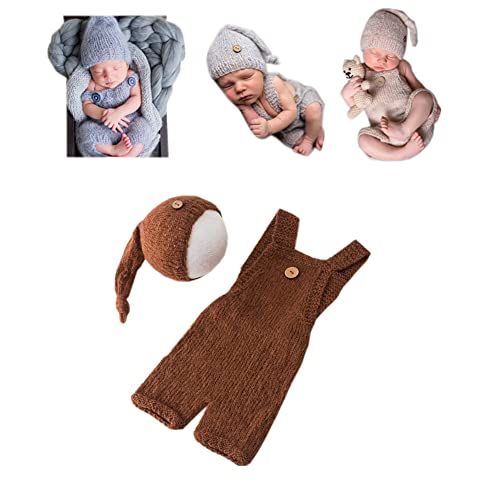 Fashion Cute Newborn Boy Girls Baby Costume Outfits Photography Props Hat Pants - color: Dark Coffee