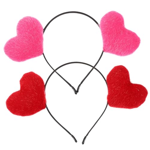 LABRIMP 2pcs Valentine’s Day Heart-shaped Hairband Set, Spring Antenna Headband Props for Women, Red and Magenta Party Headwear Accessories
