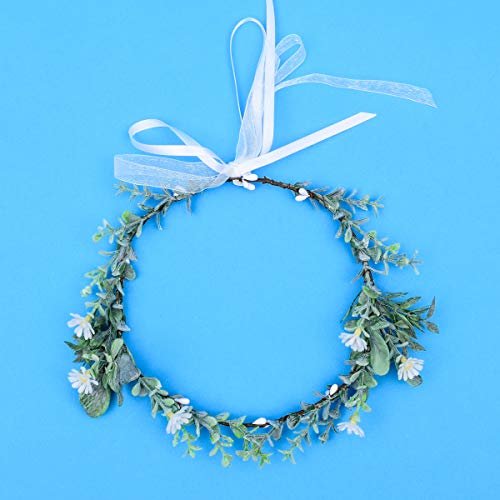 Greenery Leaf Crown Rustic Wedding Headpiece Bridal Headband Photo Prop - color: Daisy White