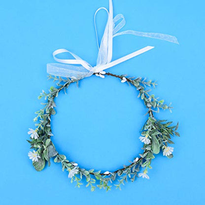 Greenery Leaf Crown Rustic Wedding Headpiece Bridal Headband Photo Prop - color: Daisy White