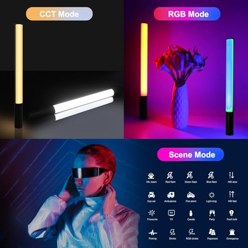 PULUZ RGB LED Video Light Stick, Photography Lighting Wand with 132 LEDs Lights, Dimmable 2500K~9000K CRI95+ Full Color LED Light with 2600mAh Battery, 20 Light Scenes - size: 18.1 inches