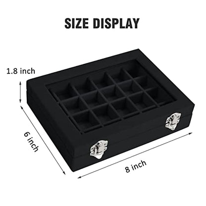 Vicoter Velvet Jewelry Box 24 Grid Jewelry Ring Display Organiser Box Tray Holder Earrings Storage Case for Girls Wife Mom Women (Black) - color: Black