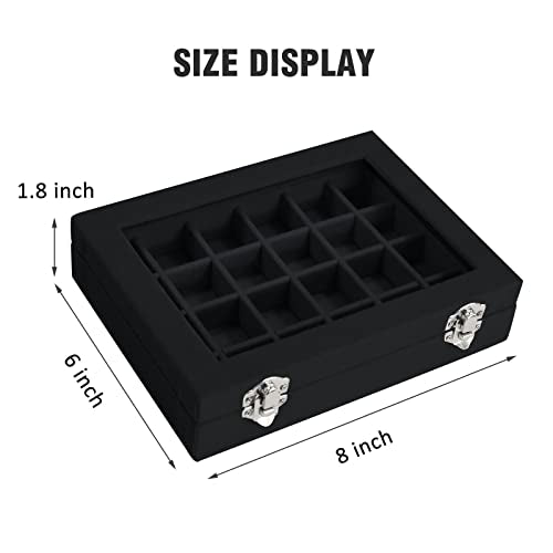Vicoter Velvet Jewelry Box 24 Grid Jewelry Ring Display Organiser Box Tray Holder Earrings Storage Case for Girls Wife Mom Women (Black) - color: Black