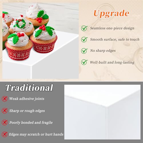 Draupnir 6 Pcs Food Risers for Display Party Included Mini Sign and Makers, 5 Sizes Hollow Acrylic Buffet Risers with Bottoms, White Catering Dessert Jewelry Collectibles Boxes(4",4",5",6",7",8")