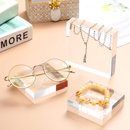 Remerry 8 Pieces Acrylic Display Block 3 x 3 x 1 Inch, 4 x 4 x 1 Inch Clear Polished Acrylic Square Display Cube Block Stand Holder for Rings Jewelry Ornaments - size: 3 X 3 X 1 Inch, 4 X 4 X 1 Inch