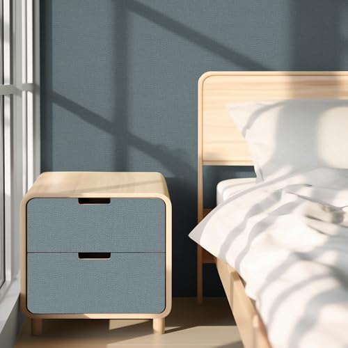 Peel and Stick Grasscloth Wallpaper Texture Navy Blue Faux Linen Contact Paper Self Adhesive Removable Vinyl Wall Paper for Bedroom Cabinets Shelf Liners Waterproof Easy Clean 17.3 x 480 Inch - color: Navy Blue, size: 17.3" x 480"