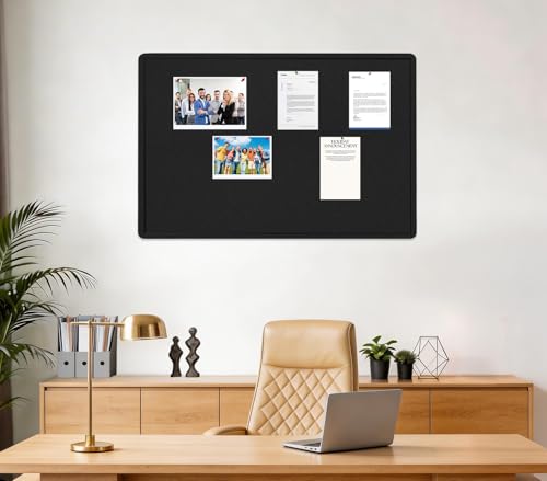 Bulletin Board - 35 x 17.5 inches Decorative Felt Pin Board - Cork Board Alternative for Wall - Foldable Photo Board Self-Adhesive Prayer Board with 20 Pushpins - Black - color: Black, size: 35 x 17.5inches