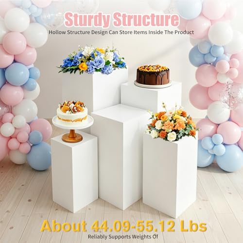 5PCS Iron Square Pedestal Stands, White Dessert Table Cube Display Pillars, Wedding Party Art Decor Display Column for Patios, Corridors and Entrances (17.72-34.65in Square) - size: 17.72-34.65in Square