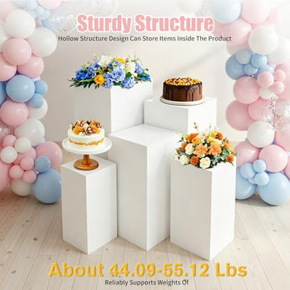 5PCS Iron Square Pedestal Stands, White Dessert Table Cube Display Pillars, Wedding Party Art Decor Display Column for Patios, Corridors and Entrances (17.72-34.65in Square) - size: 17.72-34.65in Square