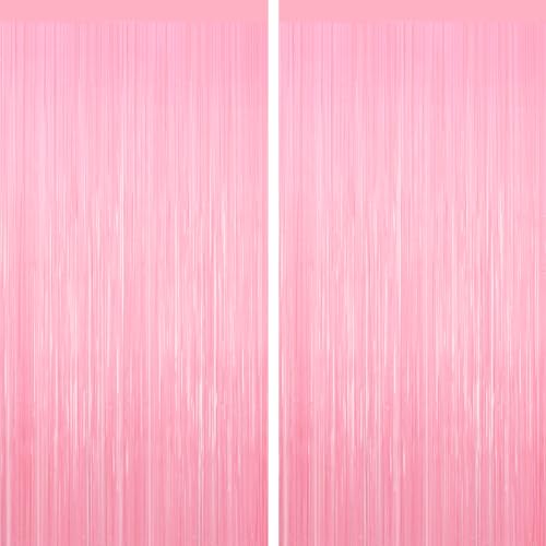 Pastel Pink Tinsel Backdrop Foil Fringe Curtains - 2 Packs Door Streamers Backdrop for Birthday Door Decorations, Party Supplies for Wedding Anniversaries, Christmas, Valentines Day Decorations - color: Pastel Pink