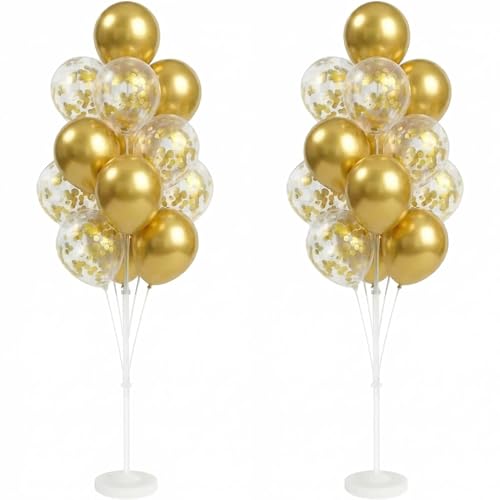 Balloon Column Kit Set of 2 With Confetti Balloons Included - Balloon Tower with Stand, Base, and Pole,Backdrop Decoration for Wedding, Baby Shower, Birthday Party, or Bachelorette Parties (Gold) - color: Gold