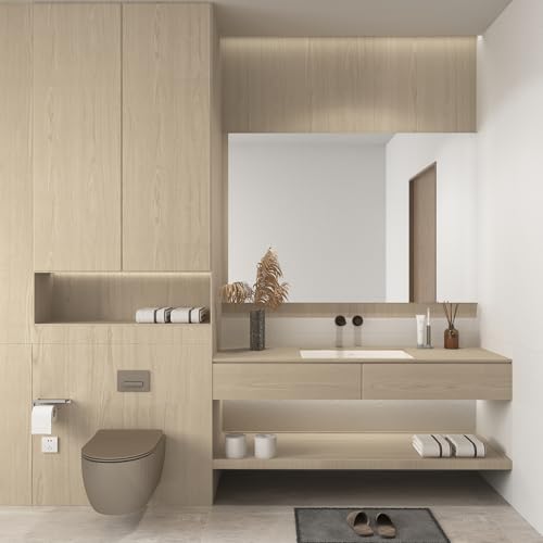 16"x118" Beige Wood Grain Contact Paper Self Adhesive No Bubbles Light Oak Faux Wood Look Peel and Stick Wallpaper Removable Cover Waterproof Countertop Cabinet Vinyl Wrap for Table Drawer DIY - color: Beige, size: 15.7" x 118"