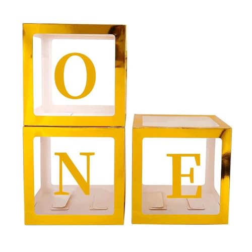 Gold One Boxes for 1st Birthday, One Balloon Box With 20 Balloons, Baby Girl 1 Year Old Gifts, 1st Birthday Party Decorations Boy, Anniversary Decorations Photoshoot Props Backdrop. (Gold) - color: Gold