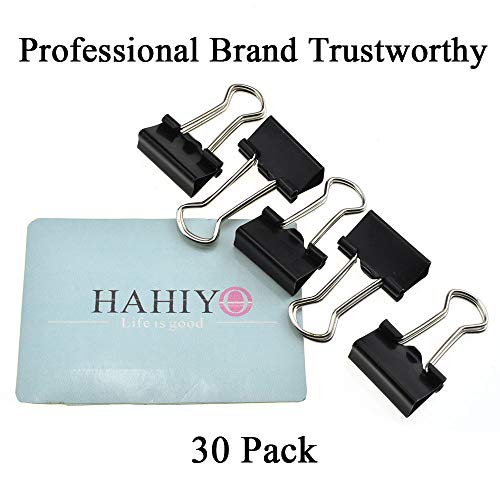 HAHIYO Binder Clips Paper Clamps Spring Steel Sturdy Small 0.75 inches Width 0.28 Inch Capacity No Sharp Edges Heavy Duty Tight Grip Reusable Black Metal Bright Finish for Home Office School 30 Pack - size: 0.75in-30P