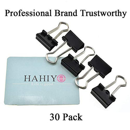 HAHIYO Binder Clips Paper Clamps Spring Steel Sturdy Small 0.75 inches Width 0.28 Inch Capacity No Sharp Edges Heavy Duty Tight Grip Reusable Black Metal Bright Finish for Home Office School 30 Pack - size: 0.75in-30P