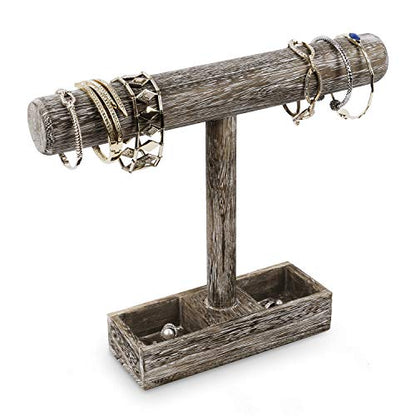 MOOCA Bracelet Bangle Holder, Table Top Necklace Wooden Jewelry Display Stand Storage Tray for Home Organization, 11 3/4" W x 2 3/4" D x 9 3/4" H, Coffee - color: 6) Coffee, w/Tray-1pc