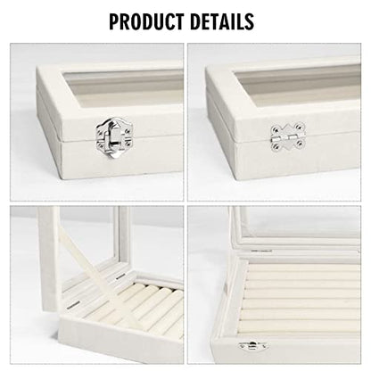 Vicoter Rings Organizer Tray 7 Slots Velvet Jewelry Earring Storage Box with Transparent lid Jewelry Display Case for Girls Wife Mom Women (Beige) - color: Beige