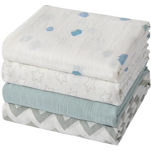 POMISO Muslin Swaddle Blankets for Boys & Girls, Newborn Receiving Blankets, 4 Pack Soft Breathable Baby Swaddles, Large 47x47 Inches, Stars & Striped - color: Stars