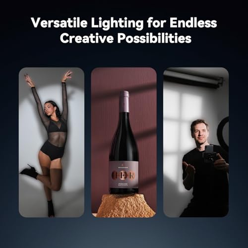 DIFESURO RGB LED Photography Flashlight,7500mAh Aluminum Alloy Patterned Ambient Spotlight,Portable Optical Snoot Light with 4 Color Filters with 20 Gobos for Vlog/SNS