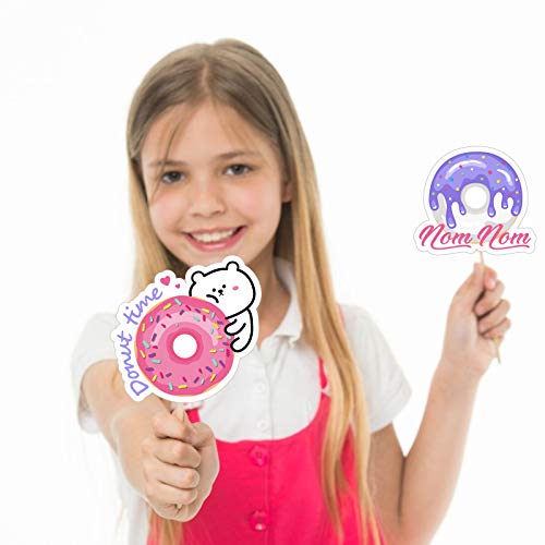 Generic Donut Photo Booth Props Set, 25pcs Paper & Wood, Pink, Solid, 7.8"W x 12"L, Photo Props for Birthday, Party, Photo Sessions - color: Donut