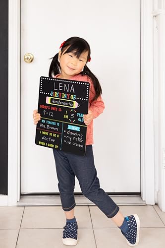 Kate & Milo First and Last Day of School Chalkboard Sign, Reusable Double Sided Back to School Photo Prop with Chalk, Kids Milestone Board - style: First and Last Day School Chalkboard