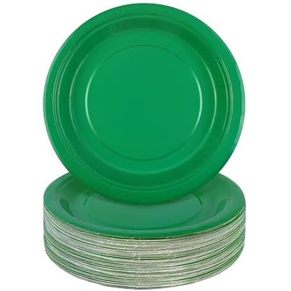 Breroa 72 Green Paper Plates - 7 Inch Bulk, Heavy Duty, Solid Color, Round Dessert Plates for Parties & Weddings - color: Green