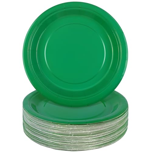 Breroa 72 Green Paper Plates - 7 Inch Bulk, Heavy Duty, Solid Color, Round Dessert Plates for Parties & Weddings - color: Green