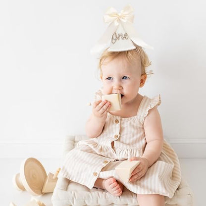 Boho Beige Bow Half Birthday hat-1/2 Birthday Decorations,Glitter Number Cone Hat,Princess Hat,Photo Props Cake Smash - color: White Bow Hat1