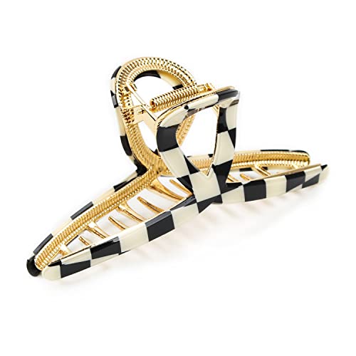 FAELBATY Hair Clip, Acetate Metal Claw Clip for Women, Strong Hold Claw for Heavy Hair, Checkerboard Pattern, 4.5" Jaw Clamp, Large Hair Accessories for Long Thick Hair - color: AcetateHairClip06