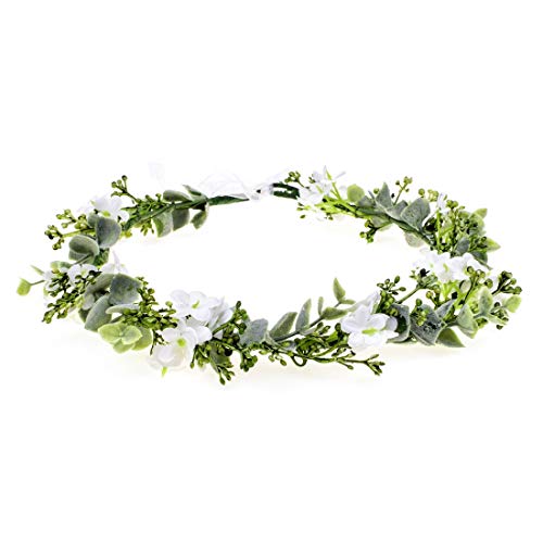 Vividsun Bridal Green Leaf Crown Bohemian Headpiece Floral Headband Photo Prop (white flower) - color: white flower