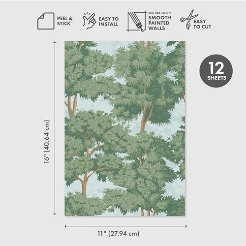 Main Street Peel and Stick Wallpaper Eco-Friendly Sheets 12 Pack, 11 X 16 Inch Toile Forest Design, Wall Mural for Home Decor, Removable Wall Decor Wallpaper Peel and Stick for DIY Projects - style: Toile Forest