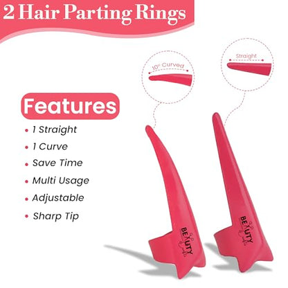 Beauty & Crafts Tape in Hair Extension Tools Kit with Flat Surface Stainless Steel Tape in Hair Extensions Sealing Clamp Plier, 2 Hair Parting Rings, 3 Hair Clips With Leather Pouch (Pink)