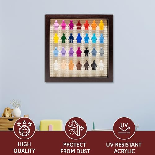 Figurine Display Case 10x10 Walnut Shadow Box for Miniature Figures 10x10 Walnut Wood Shadow Box with White Base to Display Up to 28 Block Figures - color: Walnut With White Backing, size: 10x10